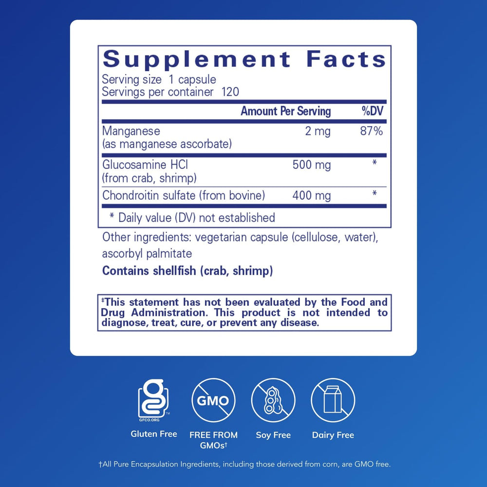 Glucosamine, chondroitin and manganese ascorbate formula ingredients