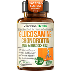 Bottle of Glucosamine Chondroitin MSM vegan joint support supplement