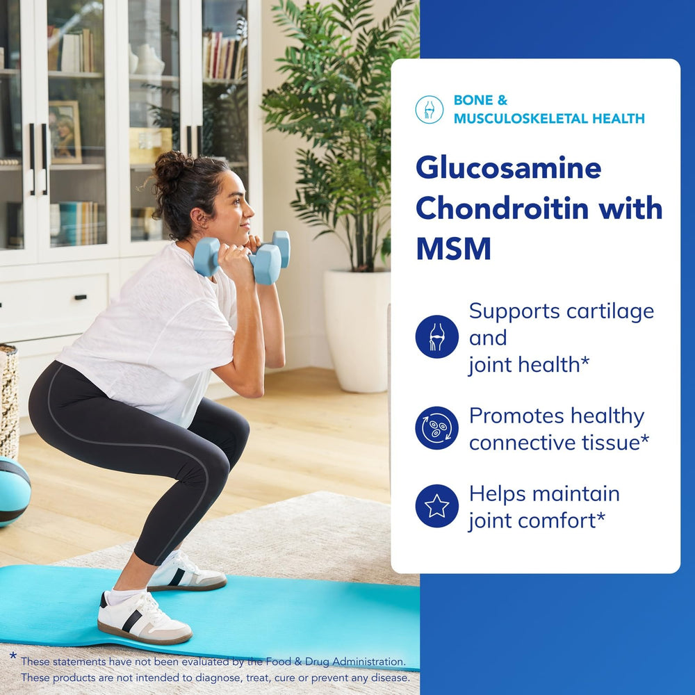 Close-up of 300 mg glucosamine HCl and 300 mg chondroitin sulfate capsules