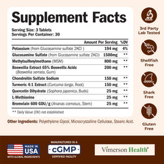 Ingredients panel showing glucosamine sulfate 1500 mg and other components