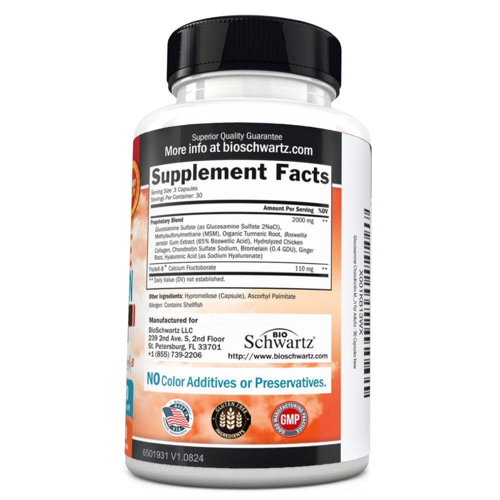 Product label showing glucosamine chondroitin MSM ingredients