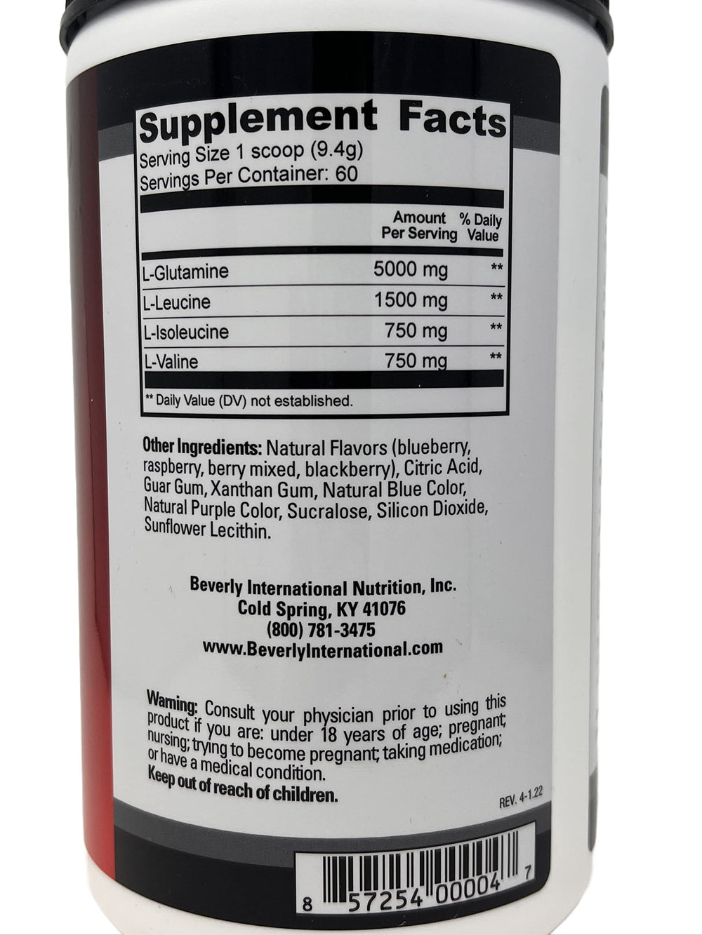 Glutamine Select bottle label close-up