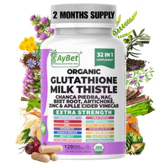Bottle of Glutathione + Milk Thistle 32-in-1 supplement