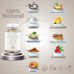 Front view of Glutathione Skin Whitening Pills packaging