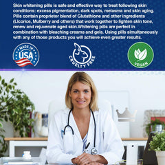 USA-made vegan and cruelty-free Glutathione whitening pills packaging
