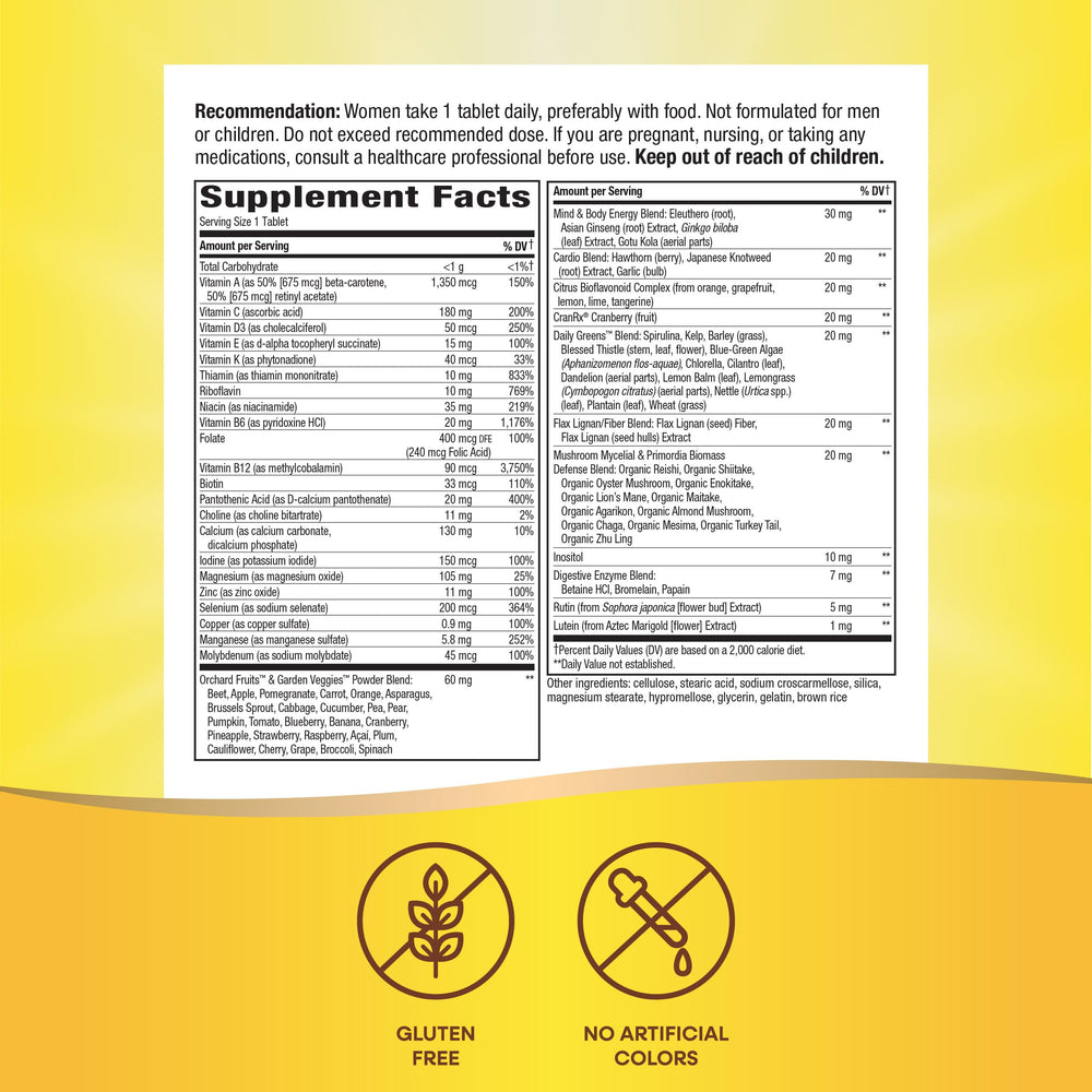 Gluten-free Alive! Women 50+ multivitamin label