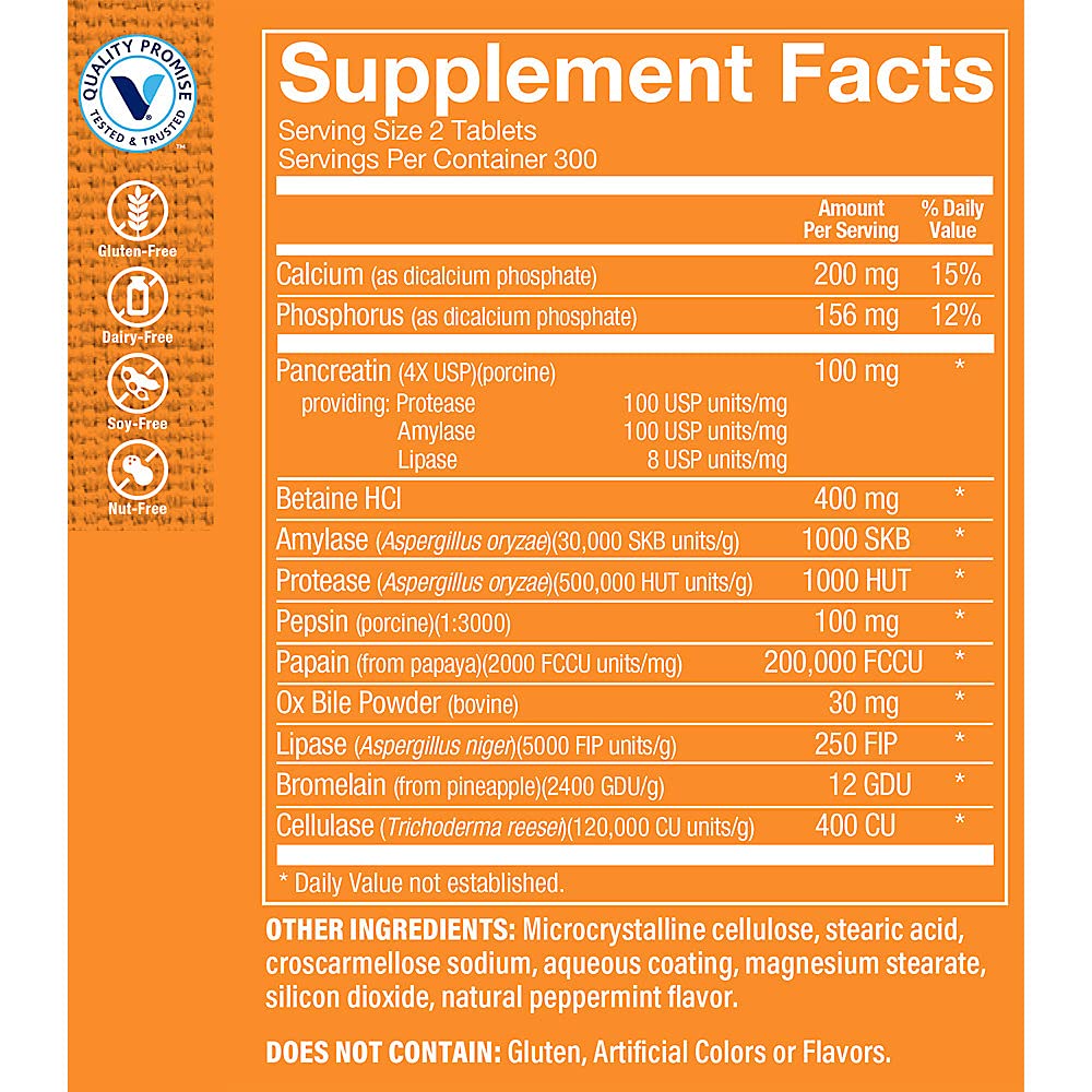 Gluten-free and dairy-free Multi Enzyme supplement packaging