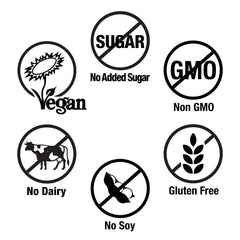 Vegan, gluten-free, dairy-free, and non-GMO label on packaging