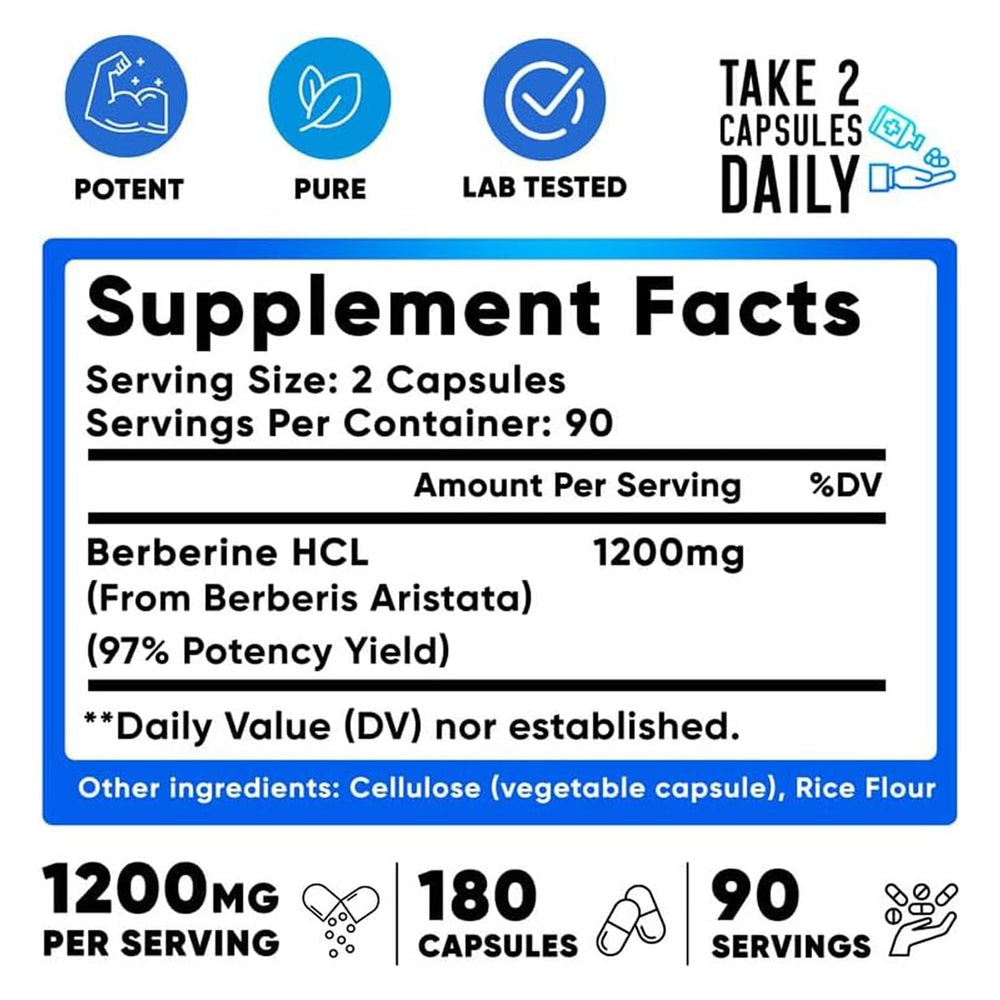Gluten-free Non-GMO Berberine HCL product label