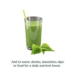 Gluten-free, soy-free, dairy-free nettle leaf powder packaging.