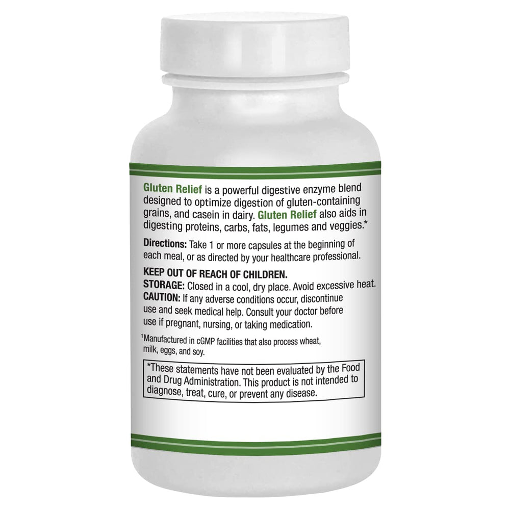 Gluten Relief Plus 90 vegetarian capsules bottle close-up