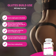 Glutes Build tablets close-up emphasizing herbal formula for butt enhancement