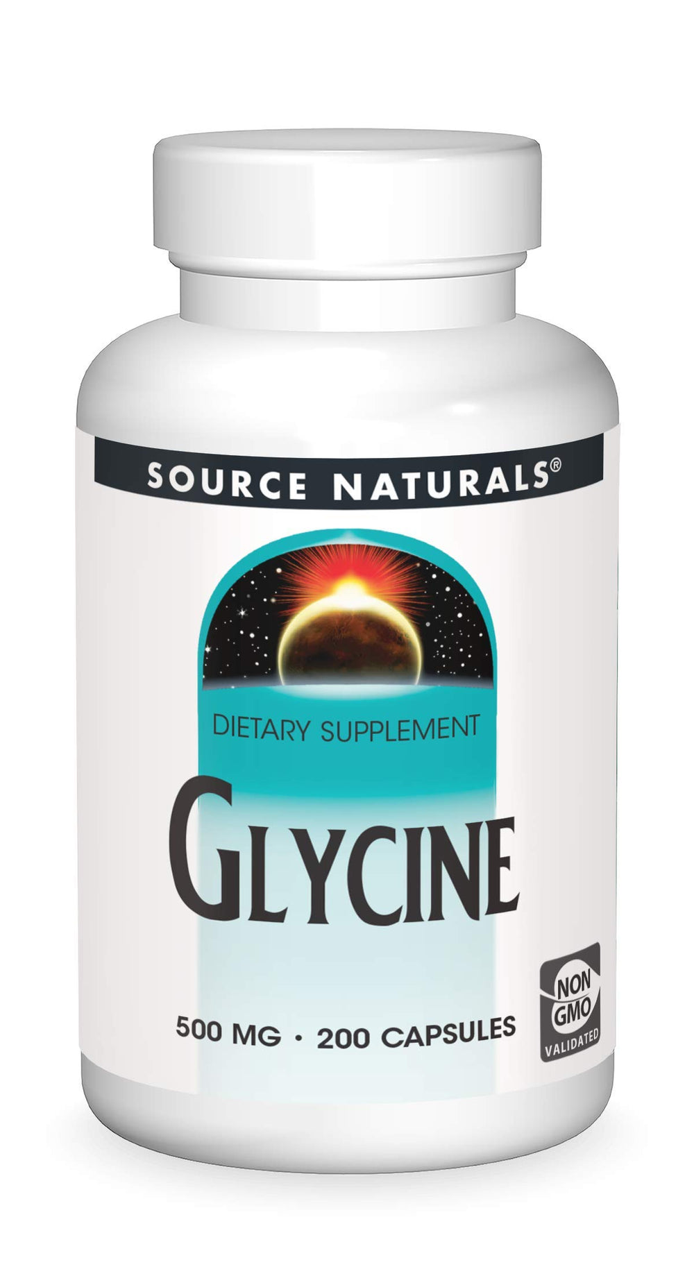 Front view of Source Naturals Glycine 500 mg bottle