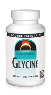 Front view of Source Naturals Glycine 500 mg bottle