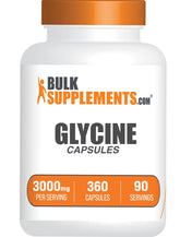 Bottle of gluten-free Glycine capsules by BulkSupplements, 360 count