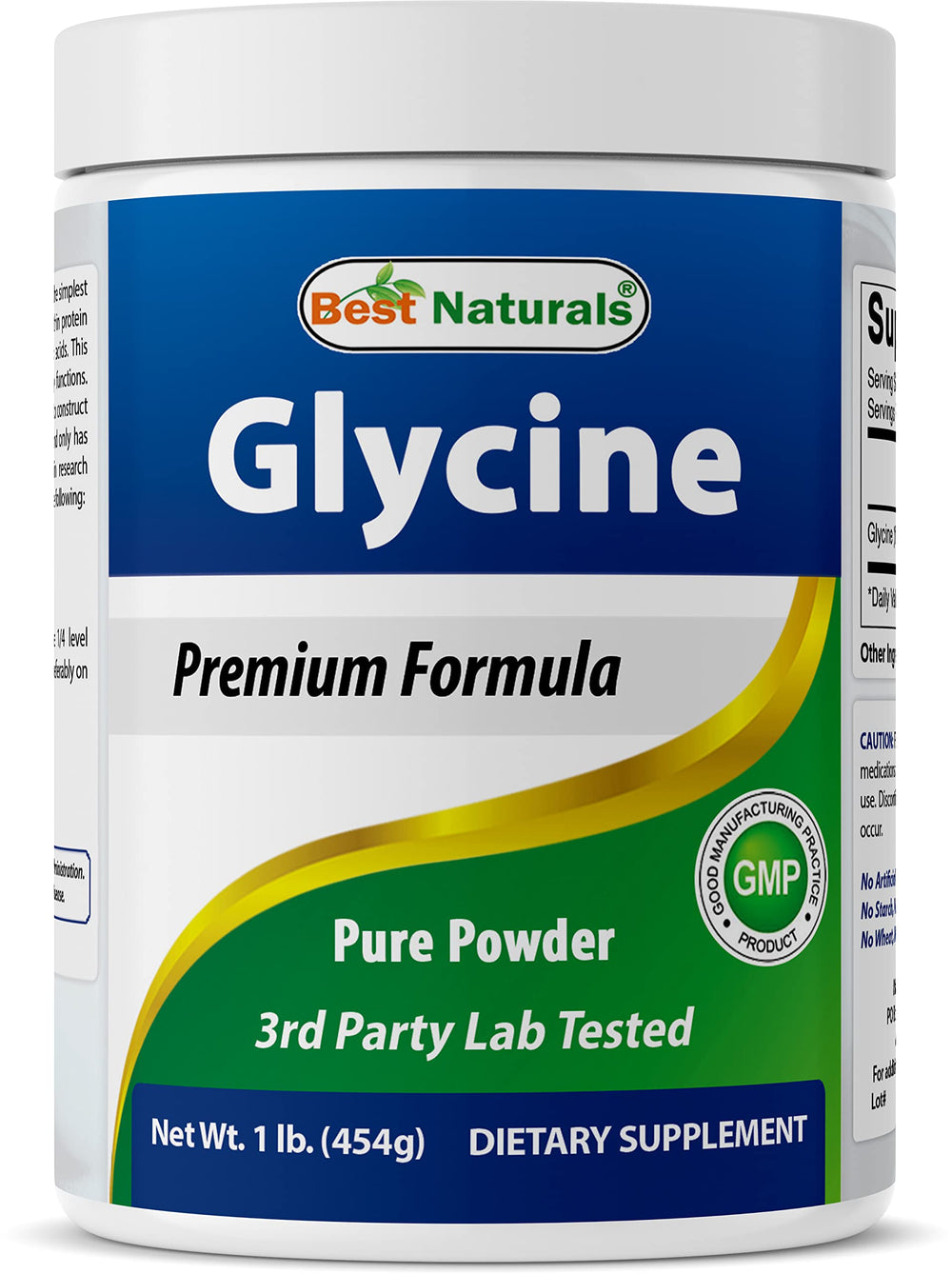 Bottle front of Best Naturals Glycine Powder 1 LB