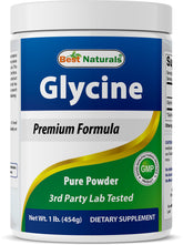 Bottle front of Best Naturals Glycine Powder 1 LB