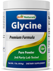 Bottle front of Best Naturals Glycine Powder 1 LB