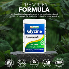 USA GMP compliant facility badge for Best Naturals Glycine Powder 1 LB