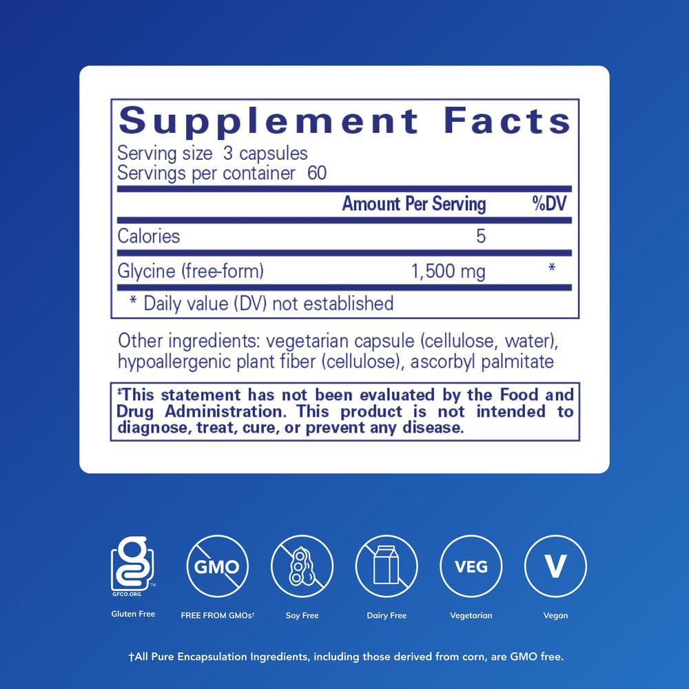 Close-up of glycine sleep support bottle label