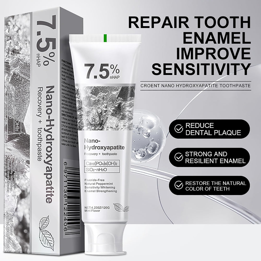 Close-up of 7.5% hydroxyapatite toothpaste texture