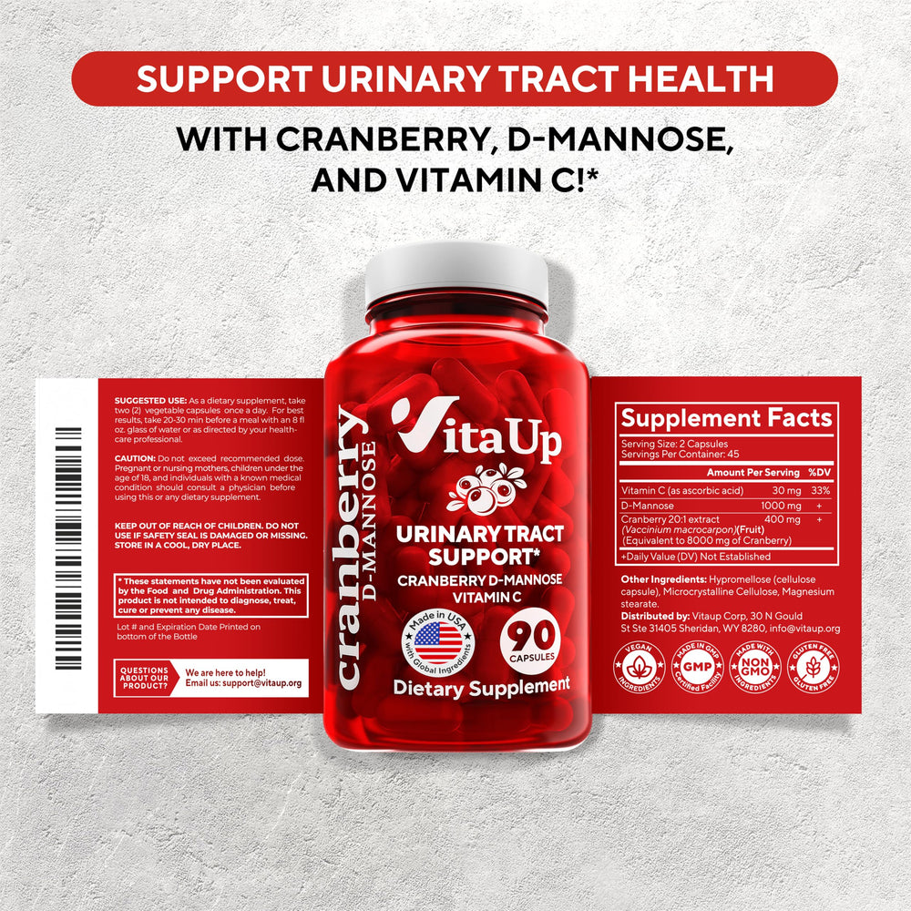 GMP-certified FDA-registered facility label for VitaUp cranberry D-Mannose