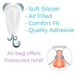 Teardrop-shaped clear silicone nose pad designed for anti-slip fit