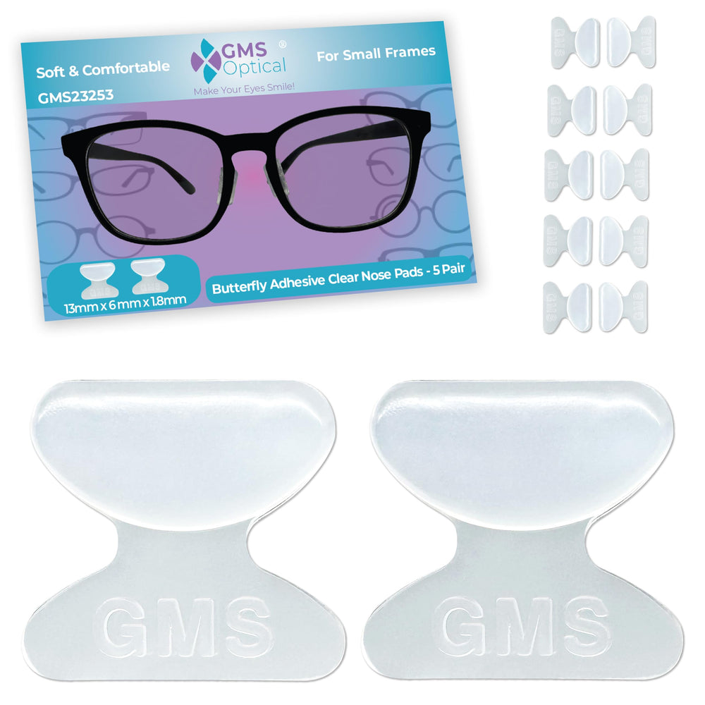 Close-up of clear 1.8mm butterfly nose pads with adhesive