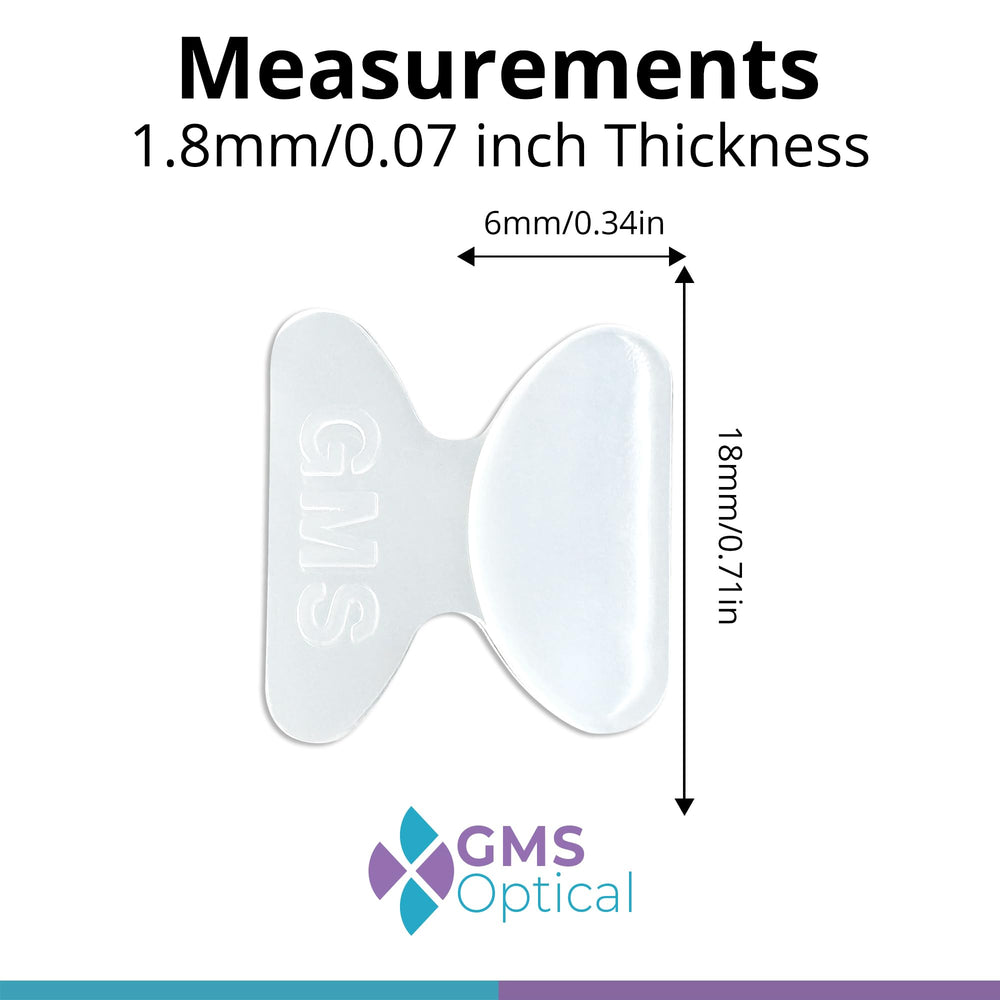 Butterfly-style adhesive nose pads for anti-slip fit on small frames