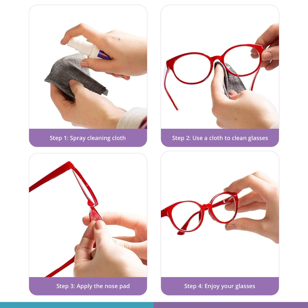 Packaging showing 5 pairs of clear nose pads