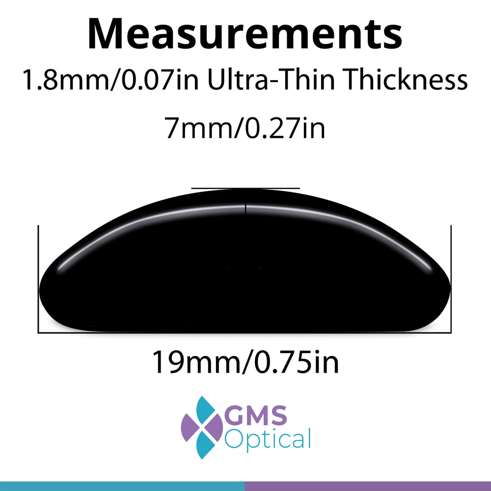 Close-up of black 1.8mm x 19mm adhesive nose pads on backing