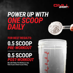 Serving scoop of GMU SPORT Creatine 2.0 powder being poured