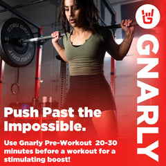 Gnarly Nutrition mango label close-up with ingredients and NSF certification.