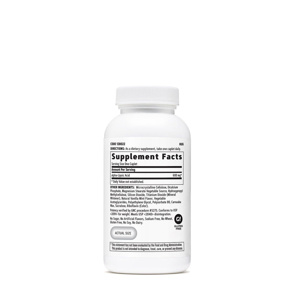 GNC Alpha-Lipoic Acid 600mg bottle close-up