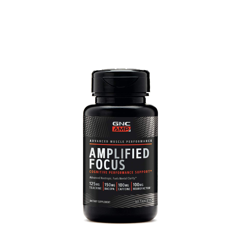 GNC AMP Amplified Focus bottle, 60 tablets, label shows Amplified Focus