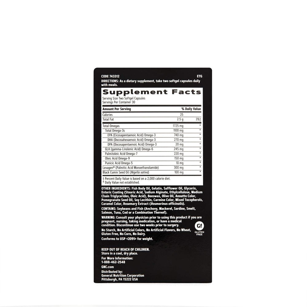 Close-up of omega ingredients showing fish and plant omegas