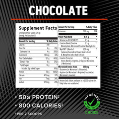 GNC AMP Mass XXX nutrition facts panel outlines calories and macros.
