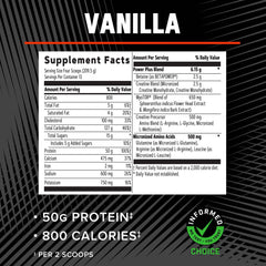 GNC AMP Mass XXX vanilla flavor powder ready to mix and consume.