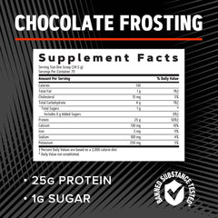 Nutrition facts label for GNC AMP Pure Isolate Chocolate Frosting