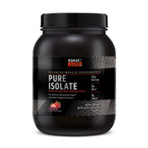 GNC AMP Pure Isolate Strawberry bottle shows premium protein for fast recovery.