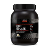 GNC AMP Pure Isolate Vanilla Custard label close-up signaling purity for clean fueling.