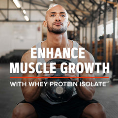 GNC AMP Pure Isolate Vanilla Custard being mixed in shaker bottle.