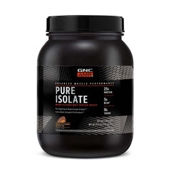 GNC AMP Pure Isolate packaging featuring Chocolate Peanut Butter Cup flavor for clean protein