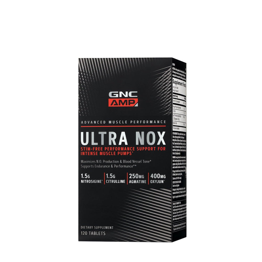 GNC AMP Ultra Nox bottle front showing stimulant-free endurance support