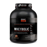 GNC AMP Wheybolic chocolate fudge jar highlights strength-building protein for workouts.