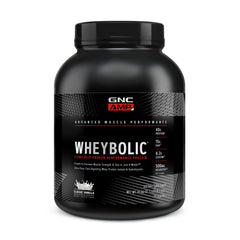 GNC AMP Wheybolic vanilla jar front for strength building and muscle support