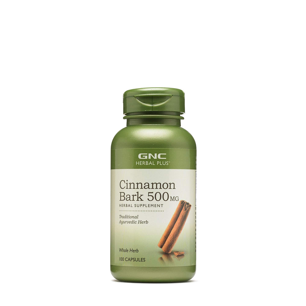 GNC Herbal Plus Cinnamon Bark 500mg supplement bottle and packaging