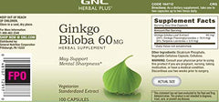 Ginkgo Biloba 60mg vegetarian supplement container on a white background