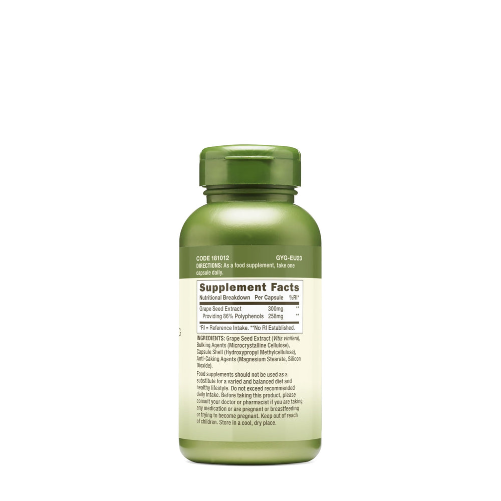 Close up of grape seed extract ingredients panel