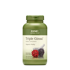 GNC Herbal Plus Triple Ginsa supplement bottle showing vitality support